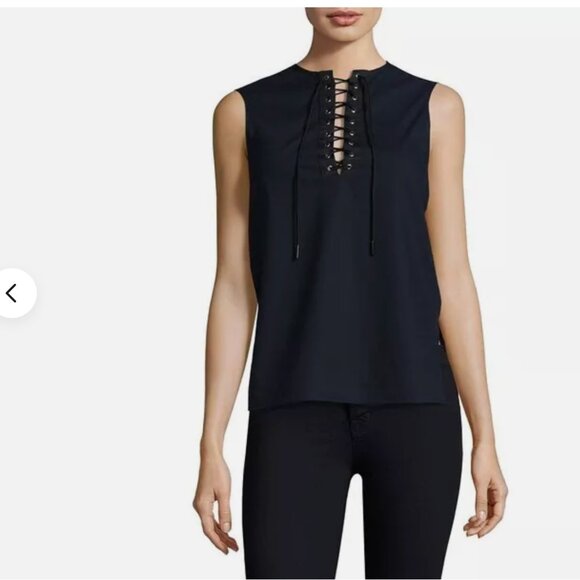 Jason Wu Tops - NWT $595 Jason Wu Lace Up Sleeveless Dress Shirt 6 navy black cotton tank USA